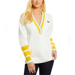 Lacoste Sweater Cricket Striped-Collar V-Neck Long Sleeve Knit... Size M